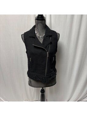Mossimo Moto Vest Womens Small Black Belted Asymmetrical Zip Motorcycle Jacket